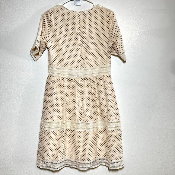 Roolee Dress Polka Dot Lace Trim Cottage Style Short Sleeve Back Zip White Small - Picture 5 of 5